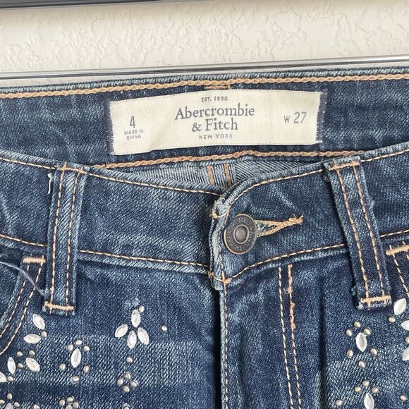 Abercrombie & Fitch Jeans Womens Size 4/27 Dark Wash Skinny Embellished Spring - Picture 4 of 11